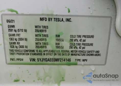 2021 Tesla Model Y Long Range Dual Motor All-Wheel Drive из США, поврежденный, VIN 5YJYGAEE0MF214146